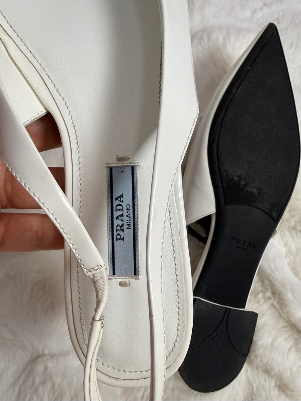 White and Black Pointed Slingback Mules - Picture 5 of 8